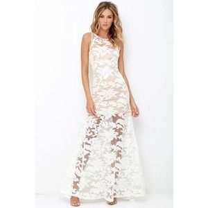 Lulu's White Floral Lace Maxi Dress